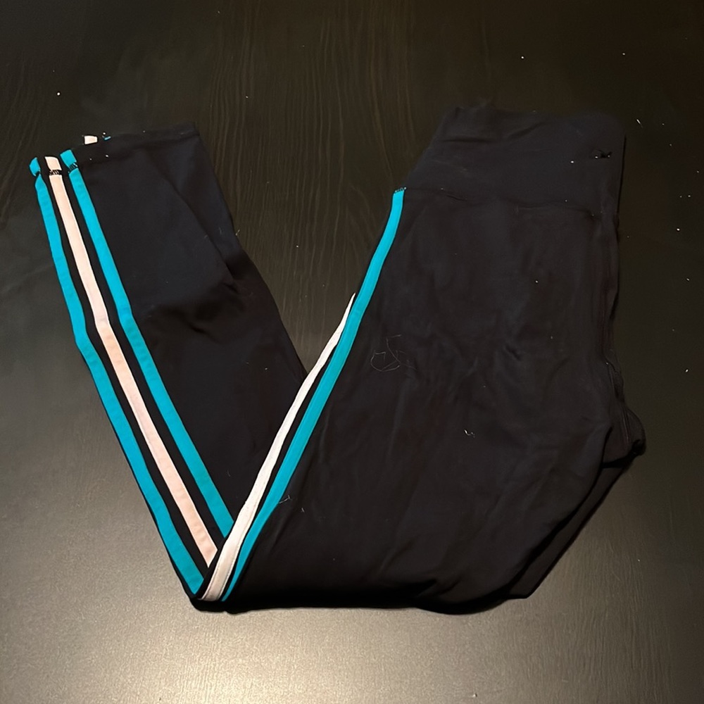 Glyder Black Leggings with Teal and White Side Stripes - Picture 3 of 6